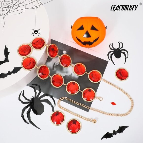 Women Anime Cosplay Chain Belt Red Stone Gold Waist Belt Adjustable Halloween - Picture 6 of 7